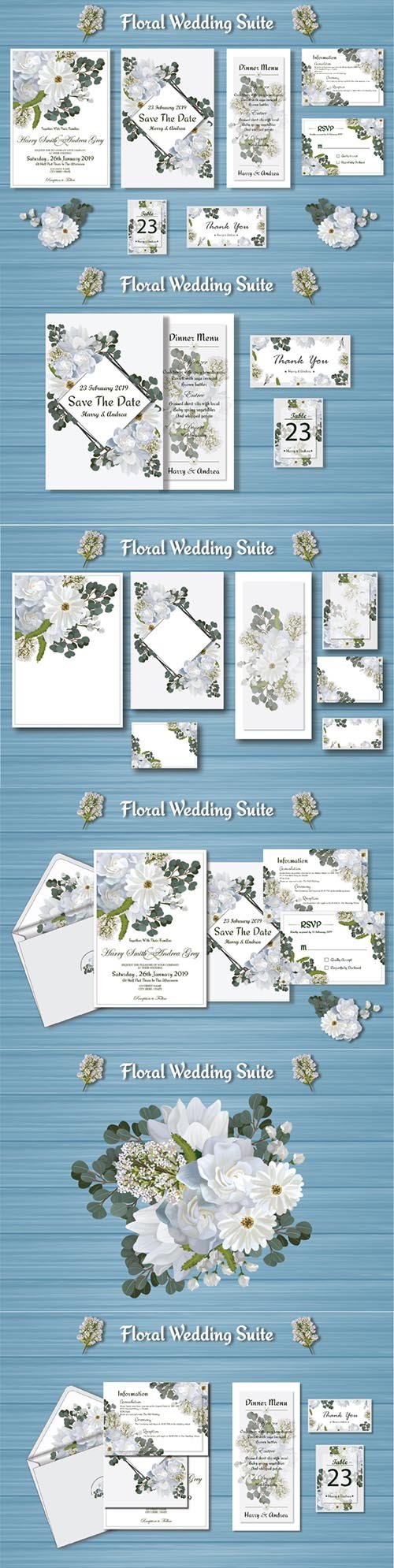 White Floral Wedding Invitation Suite