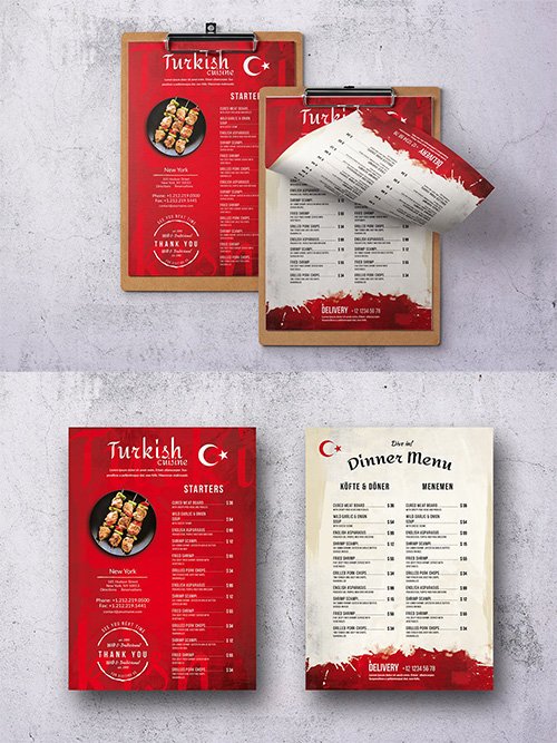 Turkish Cuisine Single Page A4 & US Letter Menu PSD