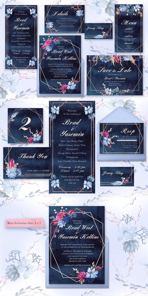 Navy Watercolor Wedding Invitations Wedding Invitation Templates Free Psd Templates