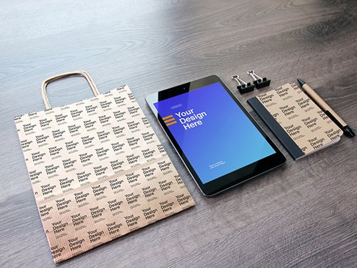 Bag, Tablet, and Notebook Mockup