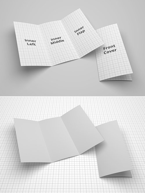 Cover and Open Trifold Brochure Mockup