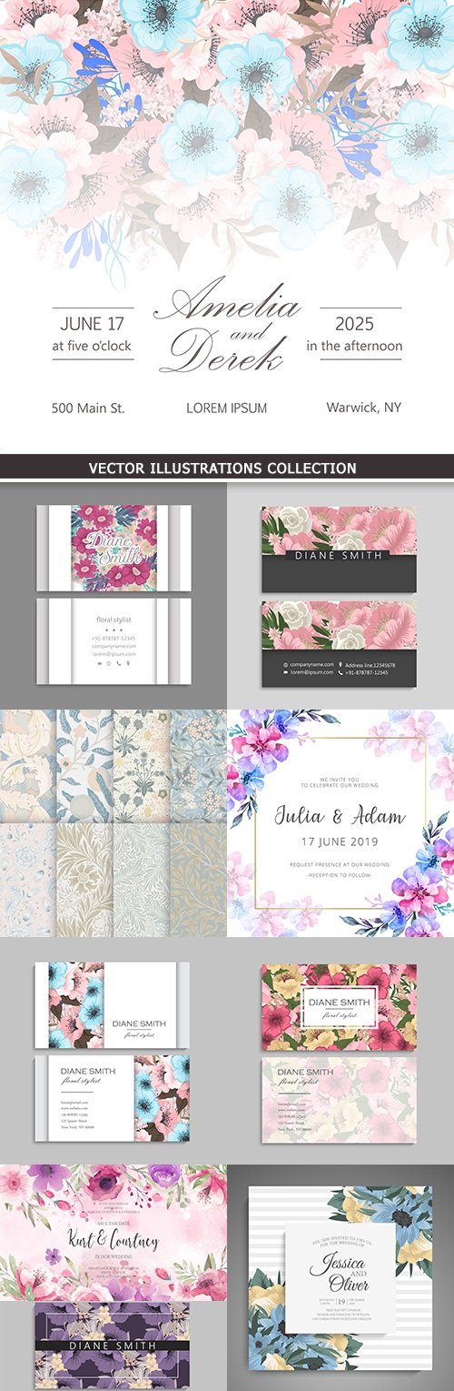 Wedding invitation and business card flower decorative design