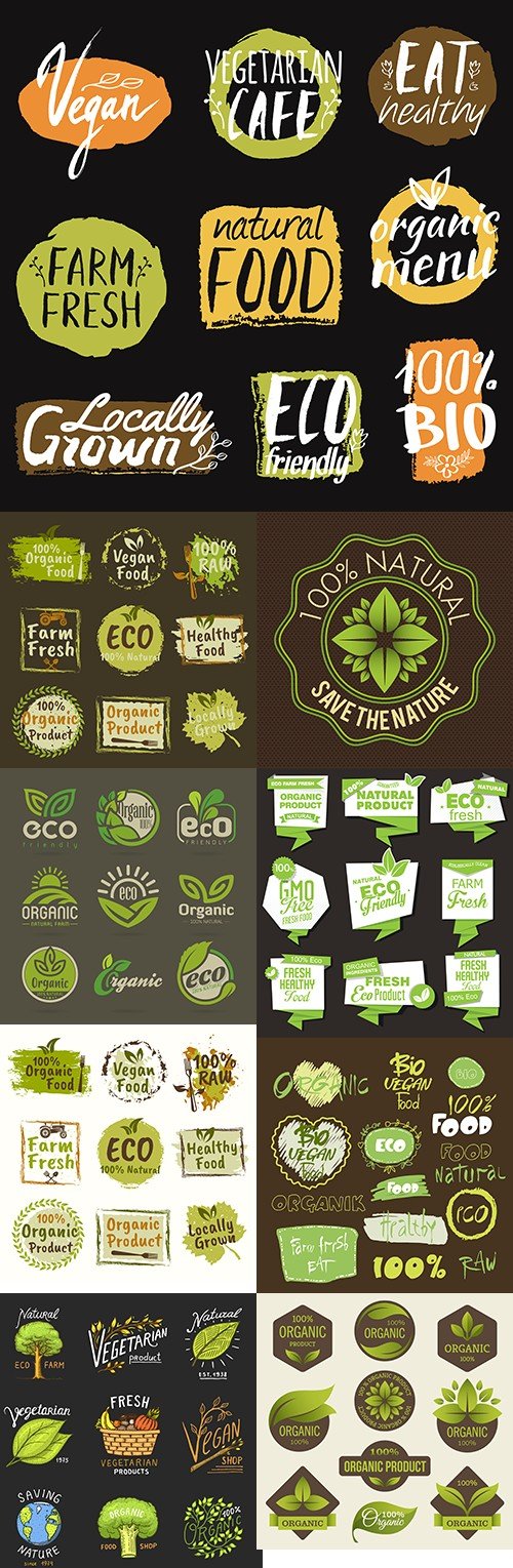 Natural green eco organic products collection of labels