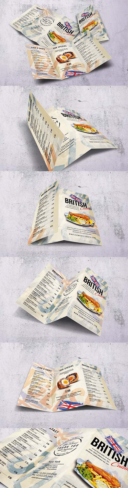 British Cuisine Trifold Food Menu