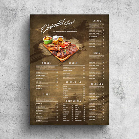 Rustic Oriental Poster Food Menu - A3 & US Tabloid