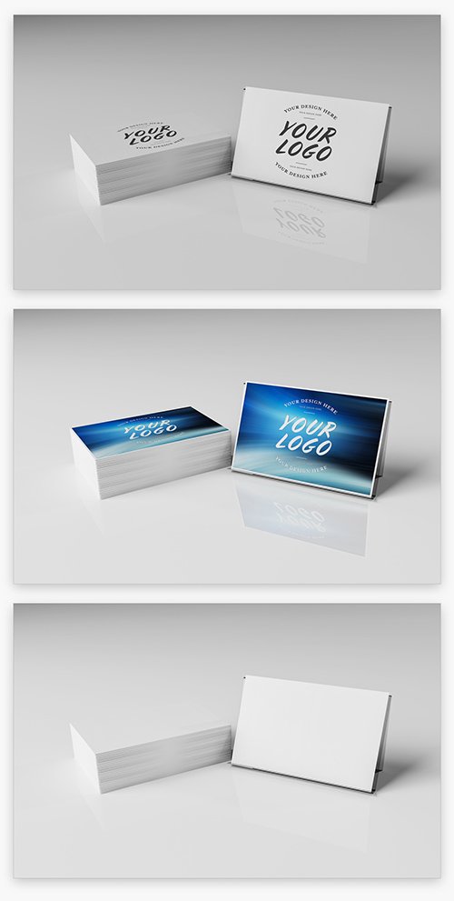 Stack of Business Cards on White Desk Mockup
