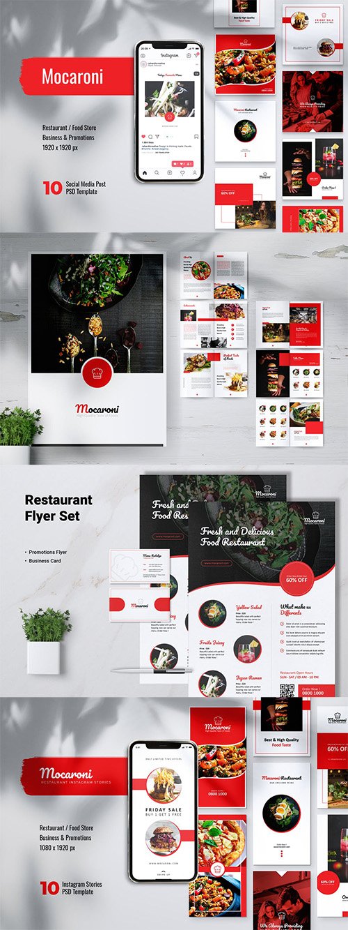 MOCARONI Restaurant & Food Brochures, Flyer, Business Card