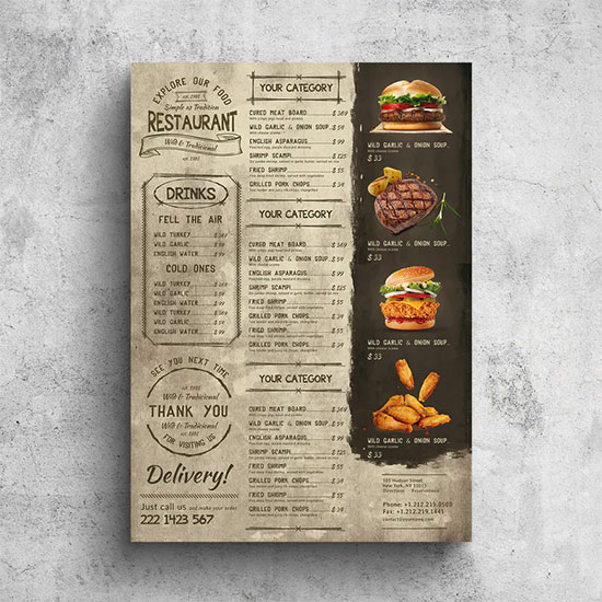 Vintage Grill Poster Food Menu - A3 & US Tabloid