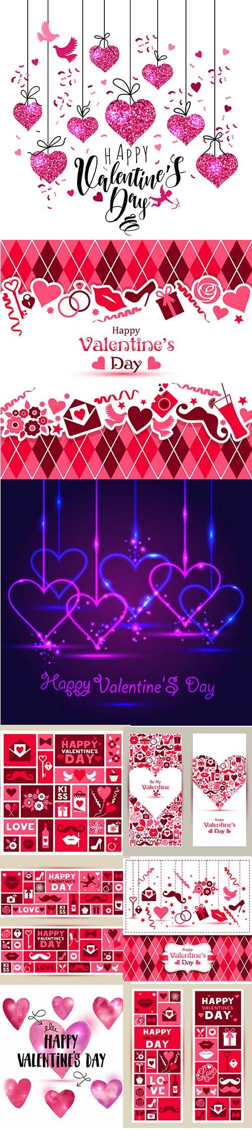 Set of Happy Valentines Day Vector Illustrations