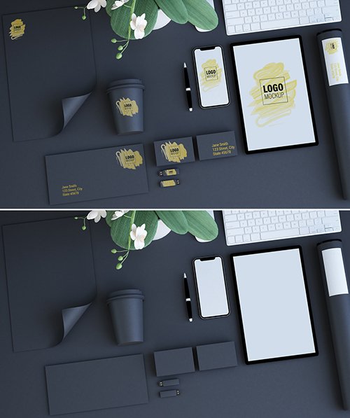 Corporate Identity Set Mockup on Dark Background