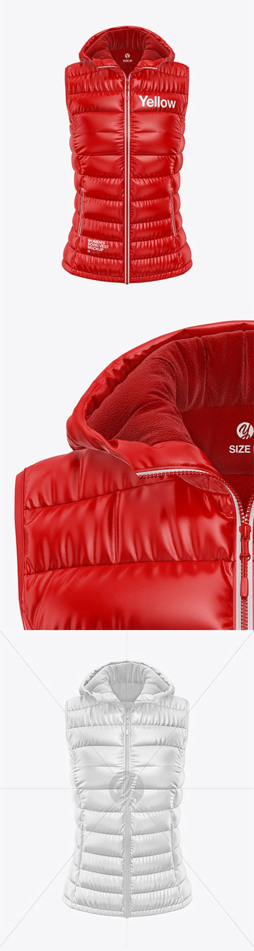 Glossy Women's Down Vest w/Hood Mockup