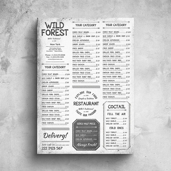 Vintage Poster Food Menu - A3 & US Tabloid
