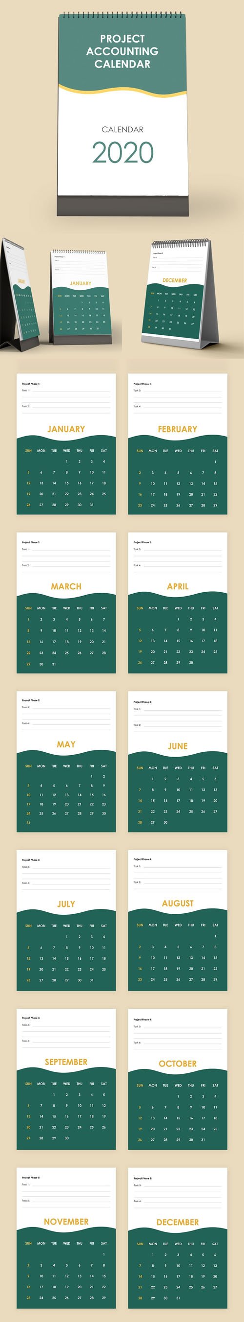 Project Accounting Desk Calendar (Word/Google Docs) Templates