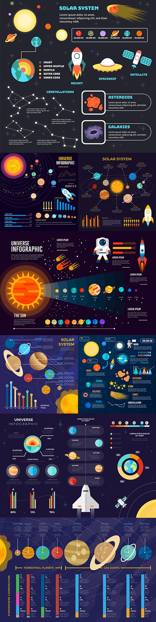 Universe of infographics with planets and spaceships 2