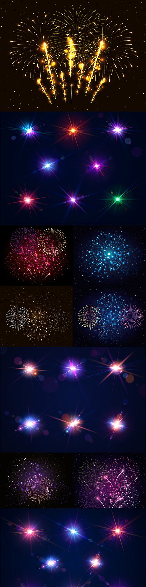 Festive fireworks and bright light effects illustration
