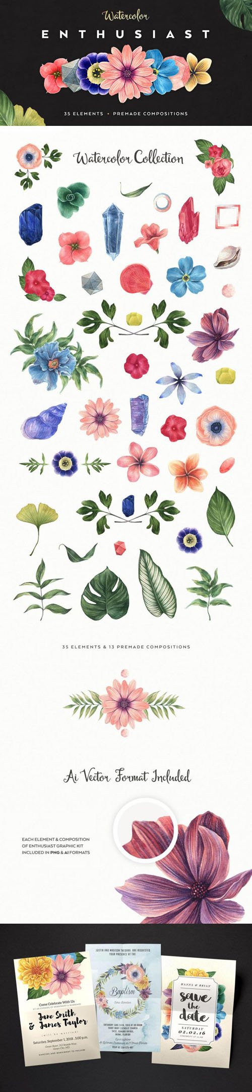 Watercolor Enthusiast Vector Graphic Pack - Premade Compositions