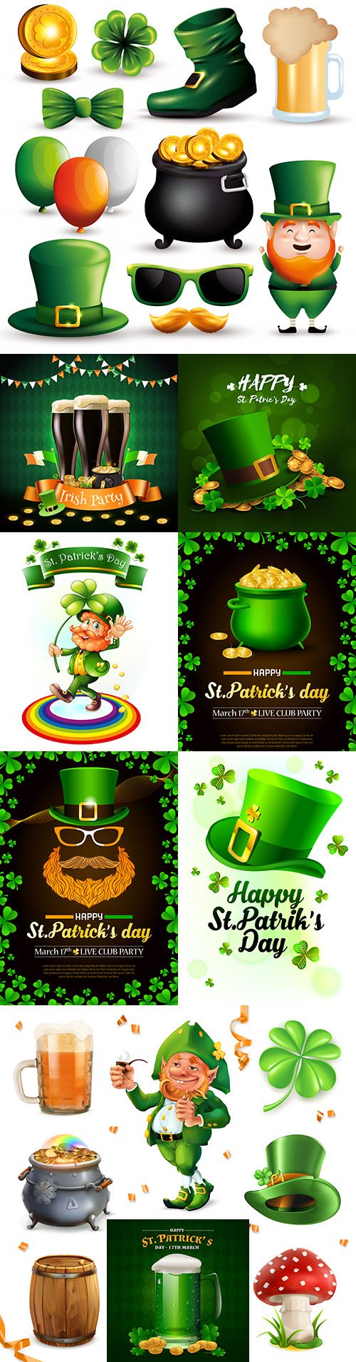 St. Patrick's realistic collelection vector illustrations