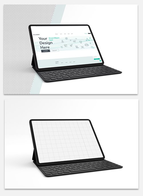 Tablet with Keyboard Mockup