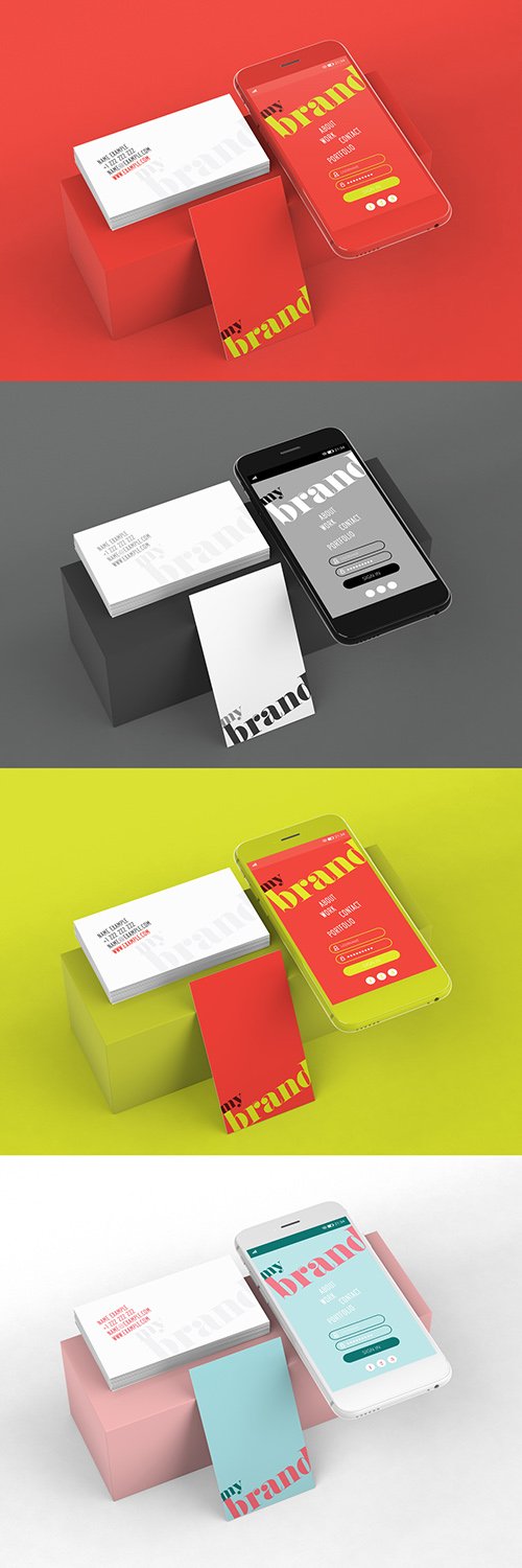 Smartphone Mockup with Vertical and Horizontal Business Cards