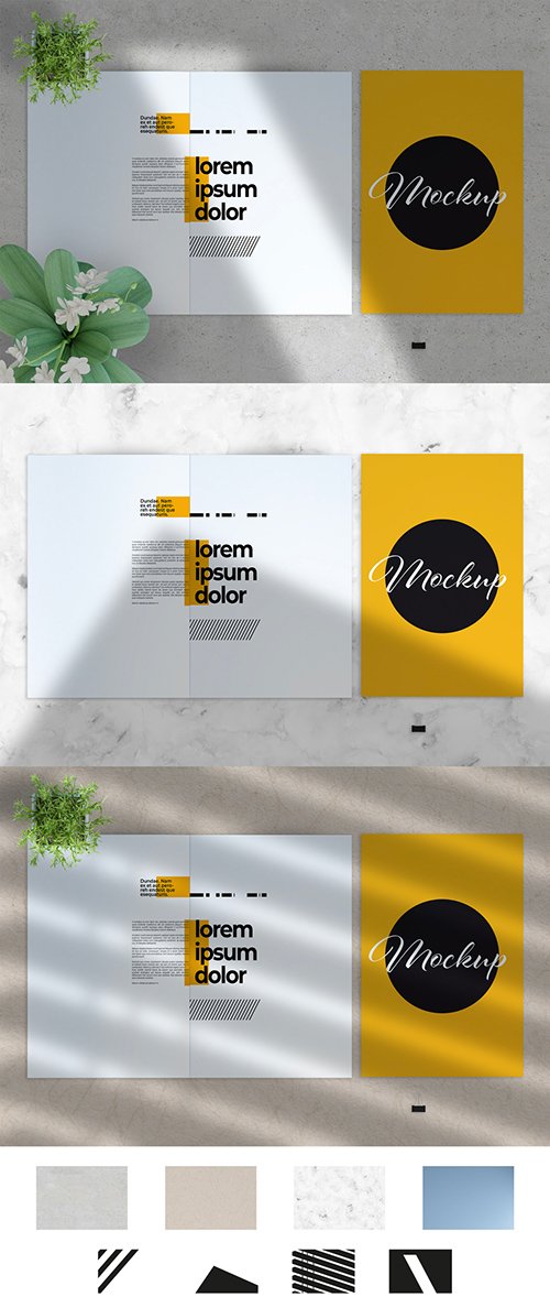 Closed and Open Brochure with Paper and Shadows Mockup