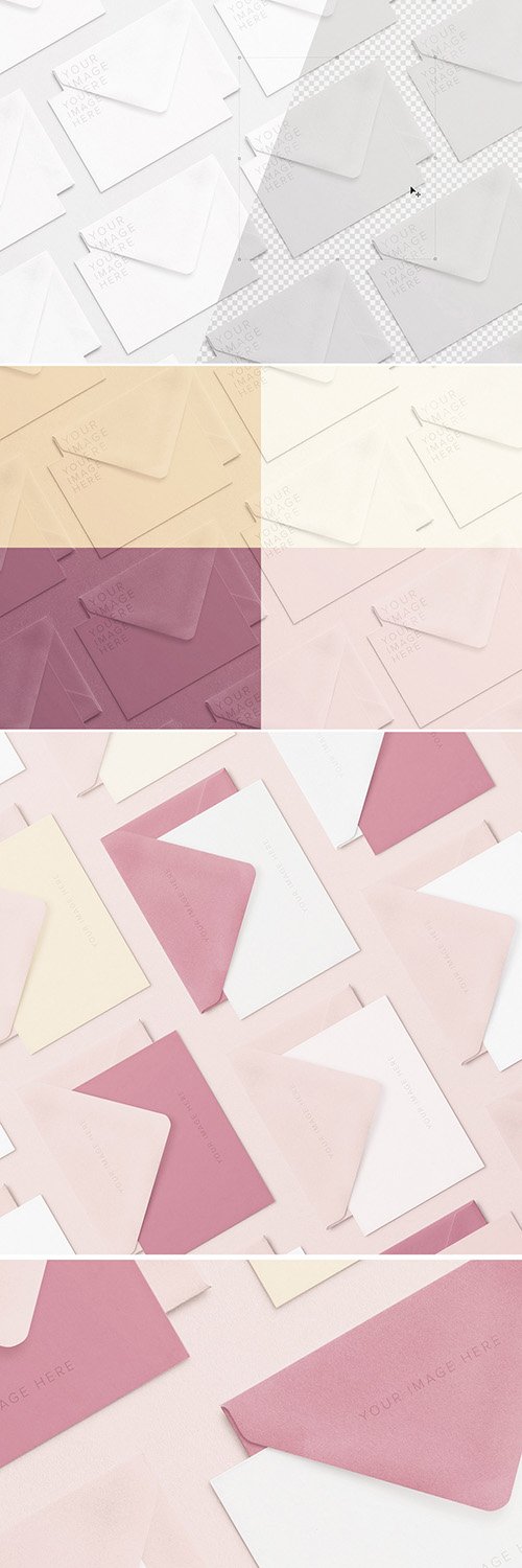 Array of Notecards and Envelopes Mockup