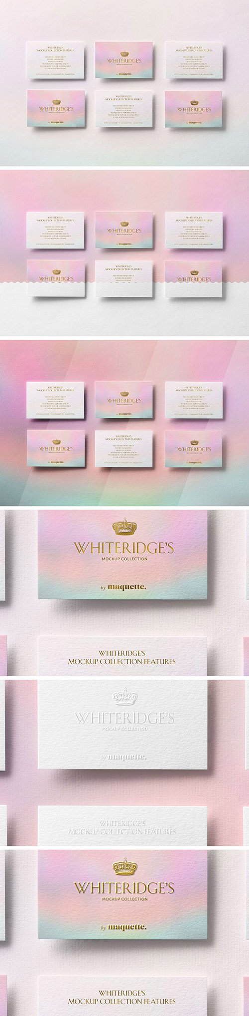 Six Luxury Business Cards with Gold Embossing Mockup 1