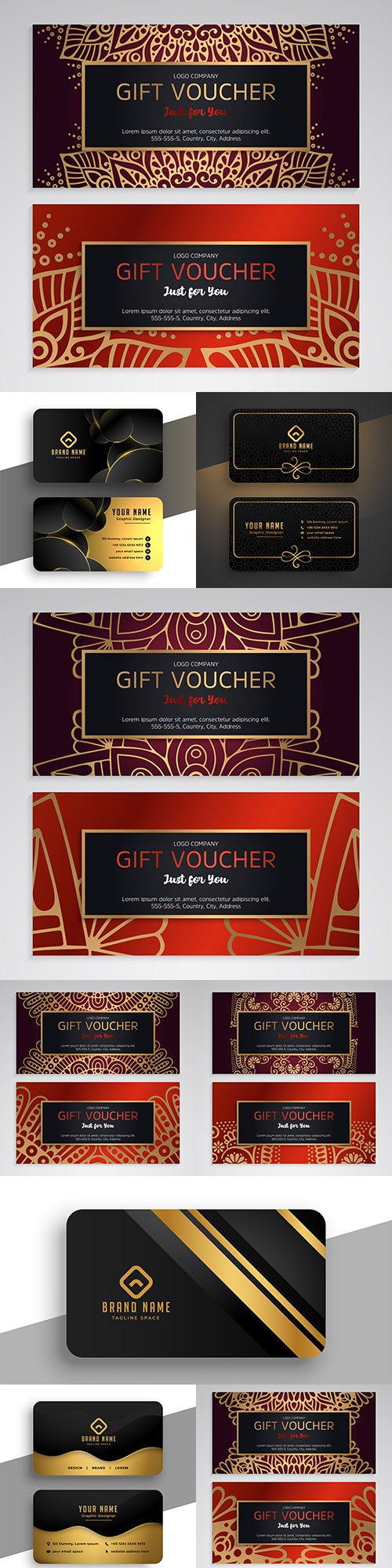 Gift voucher and business card with gold decor