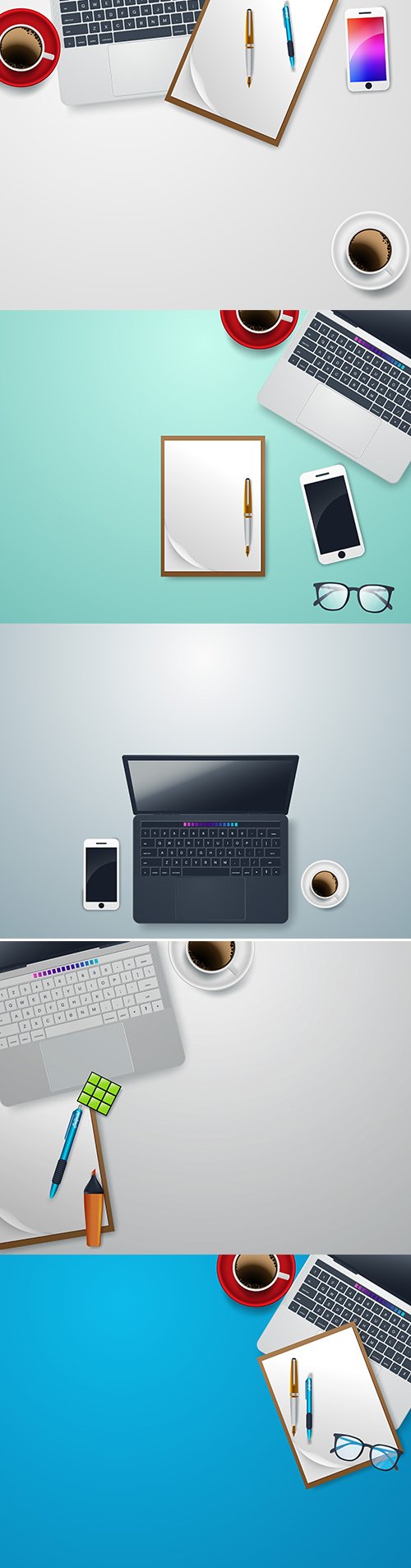 Vector Set of Desk with Notebook Accessories Illustrations