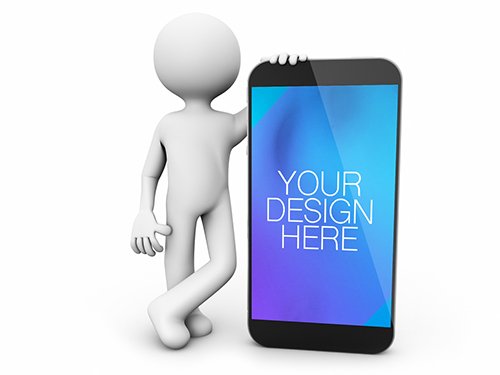 3D Character Leaning on Smartphone Mockup