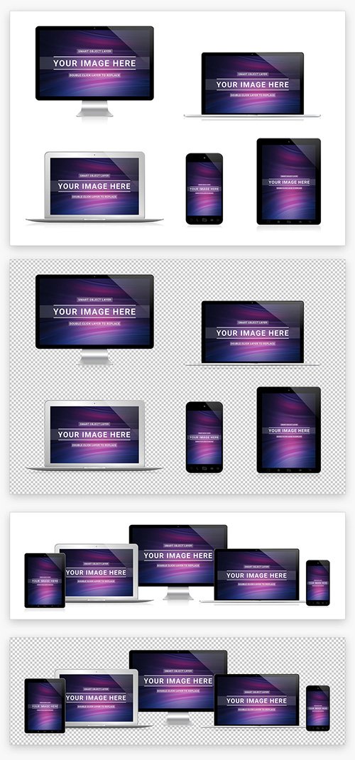 5 Devices Mockup Isolated on White