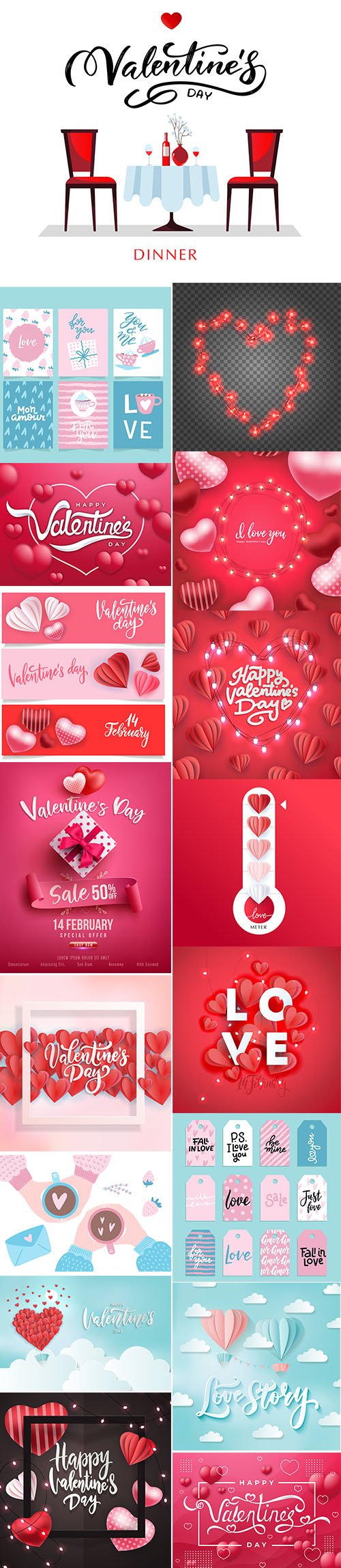 Set of Romantic Valentines Day Illustrations Vol 7
