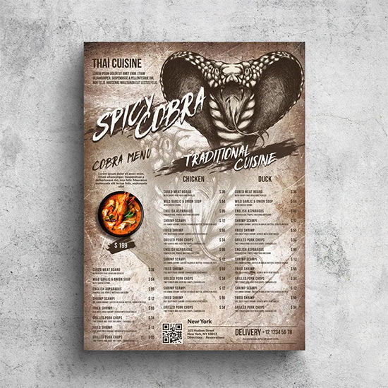 Spicy Cobra Poster Food Menu - A3 & US Tabloid