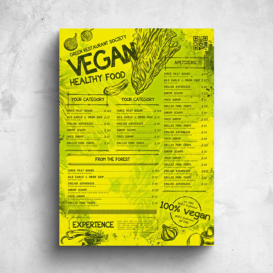 Vegan Poster Food Menu - A3 & US Tabloid