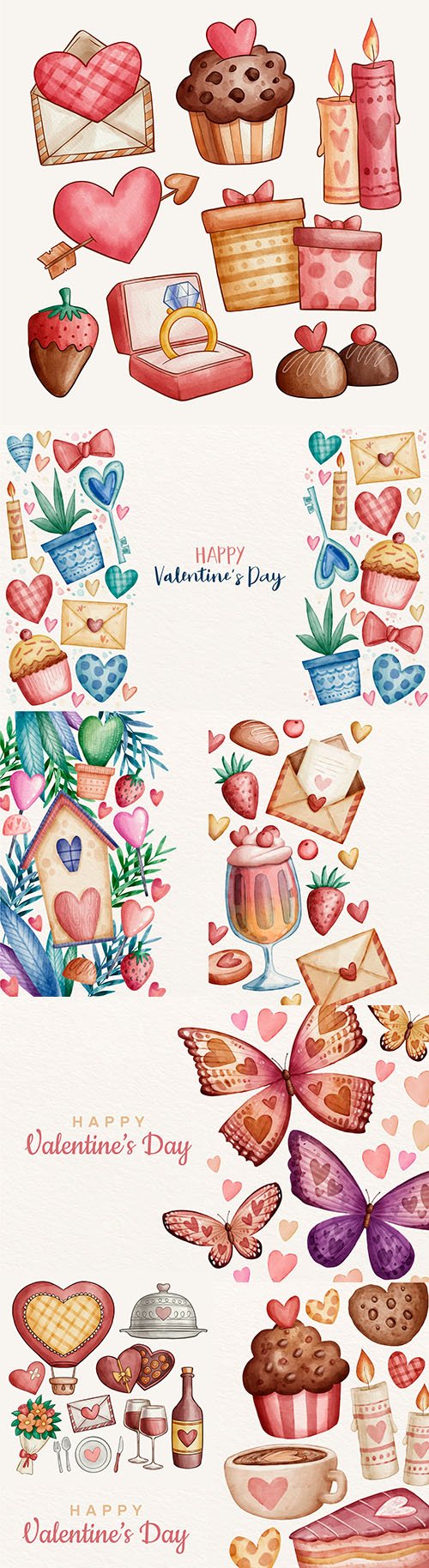 Happy Valentine's Day romantic decorative watercolor element