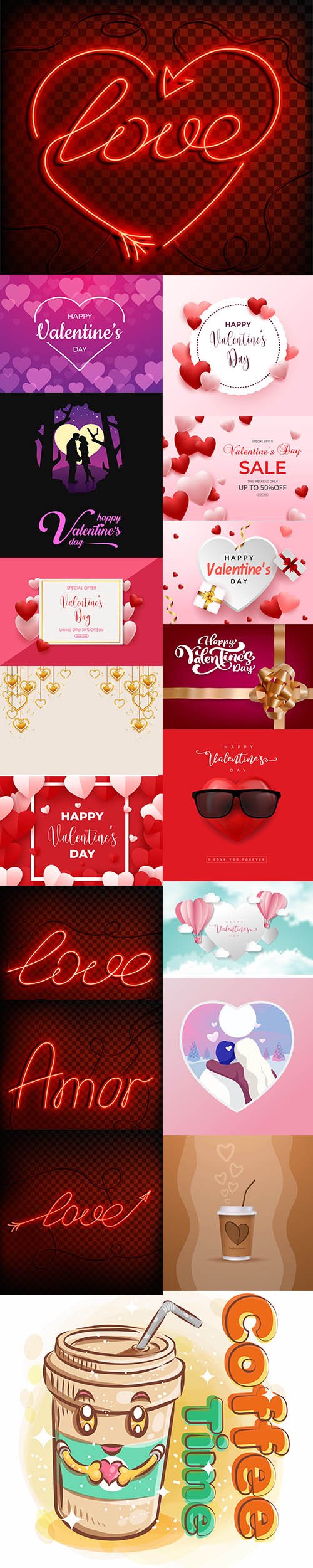 Set of Romantic Valentines Day Illustrations Vol 8