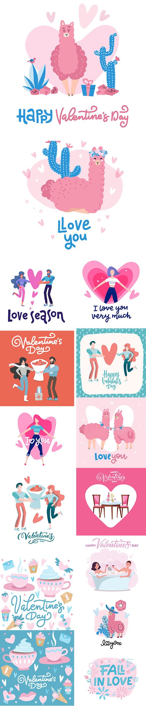 Set of Romantic Valentines Day Illustrations Vol 10