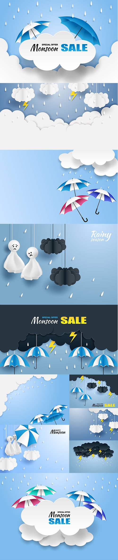 Monsoon Rainy Season Sale Banner Vector Set