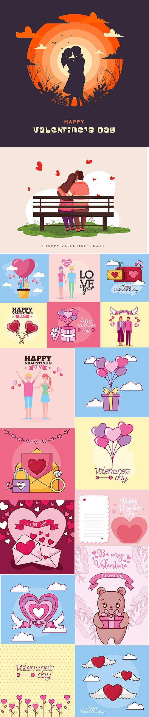 Set of Romantic Valentines Day Illustrations Vol 9