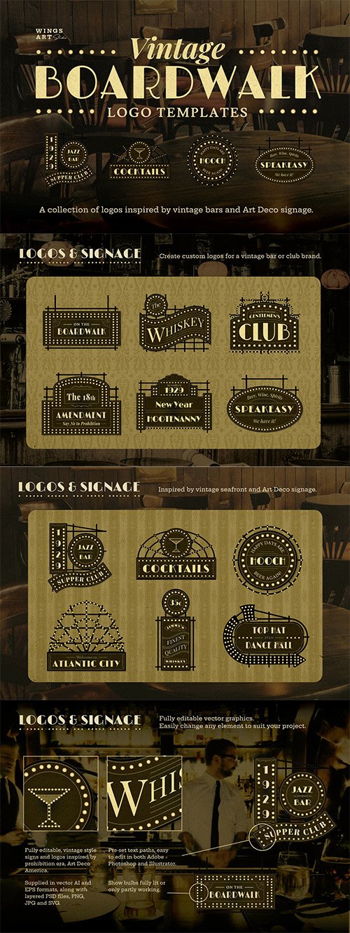 Vintage Art Deco Boardwalk Logos