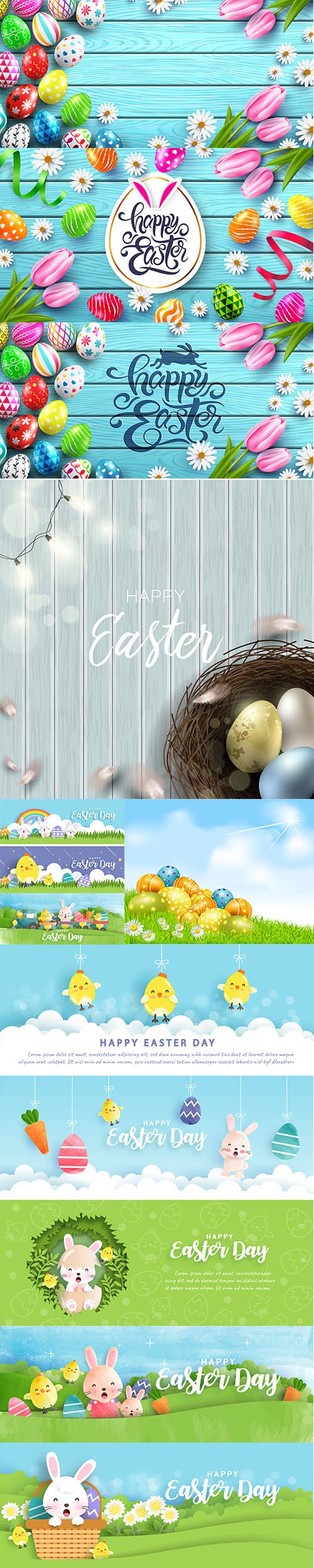 Happy Easter Luxury Backgrounds Template Vector Set Vol 2