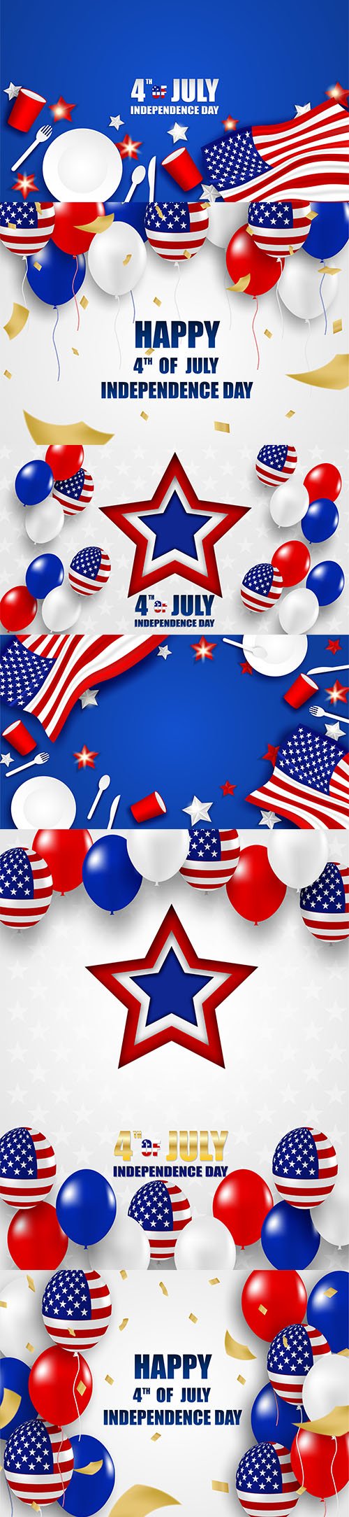 Set of 4th July Happy Independence Day USA Backgrounds