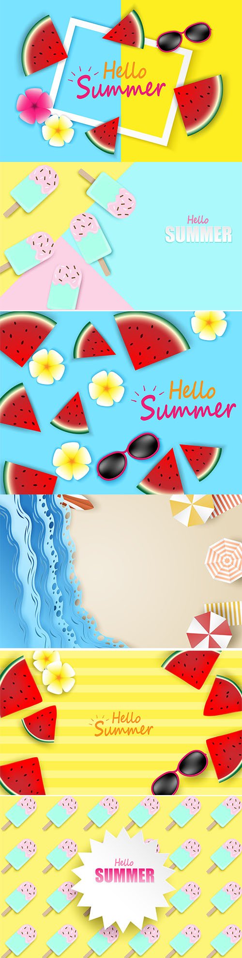 Set of Hello Summer Backgrounds Illustrations