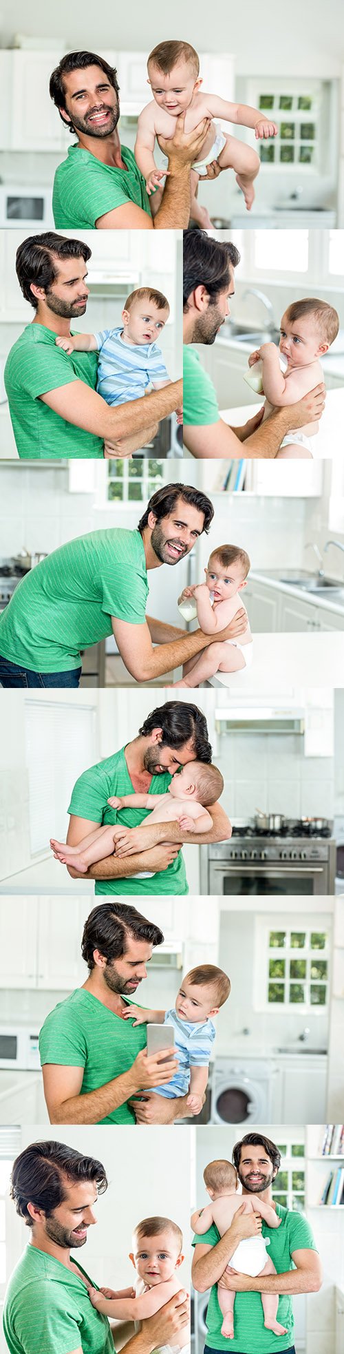 Happy young father with son in kitchen at home