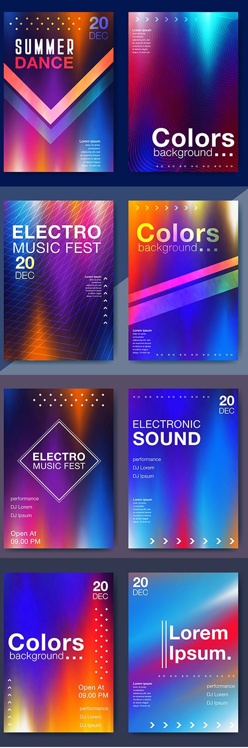 Electronic Music Fest Electro Summer Backgrounds Vector Set