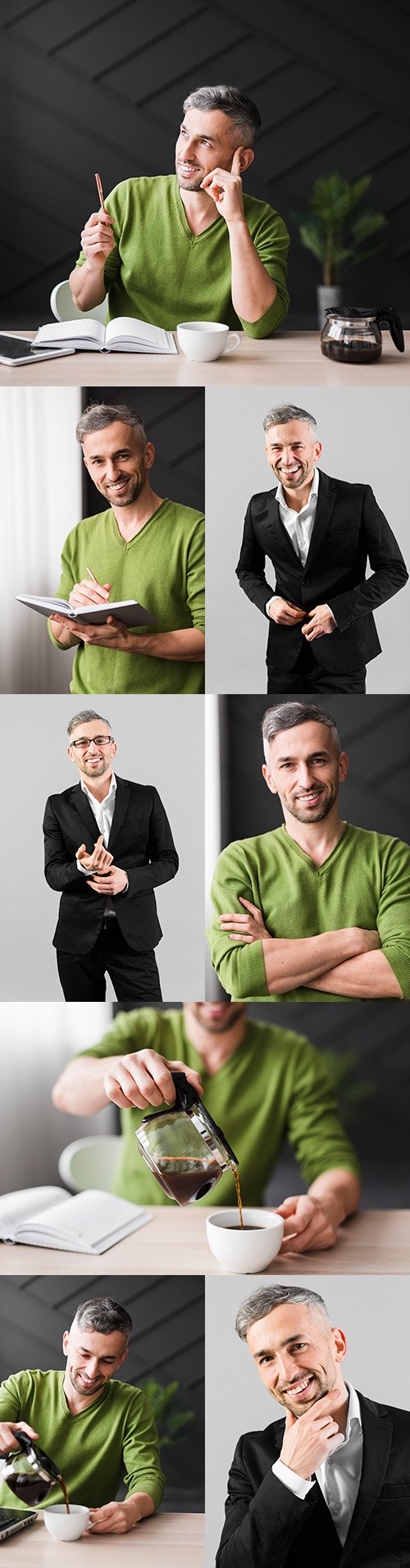 Young man in green shirt in workplace office