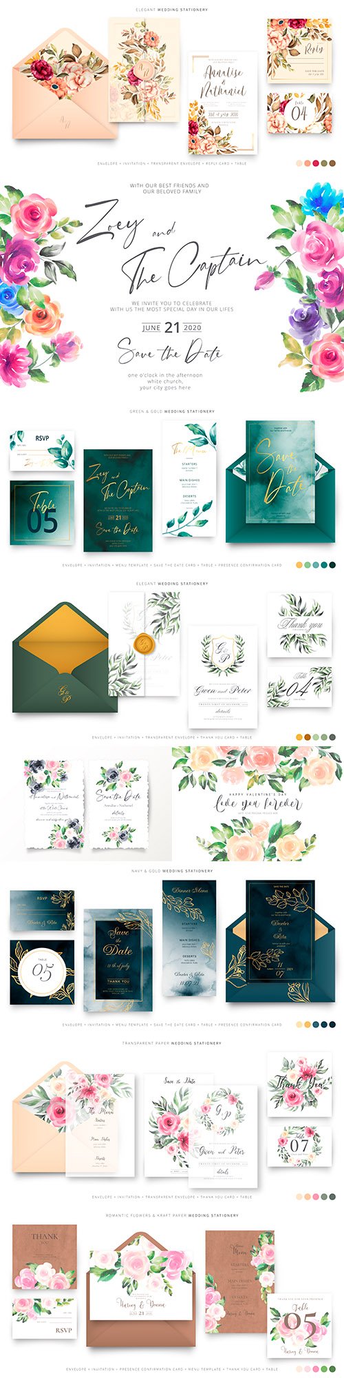Wedding invitations floral elegant decorative template 9