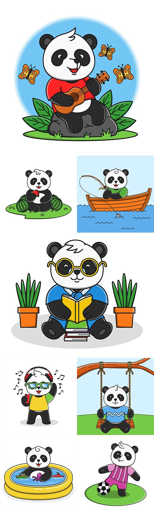 Panda cute cartoons collection of illustrations