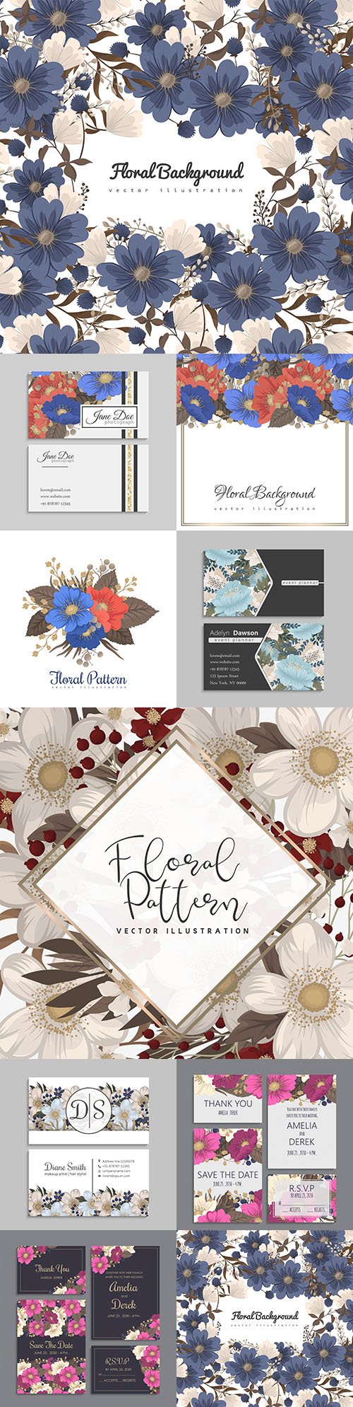 Business cards with flowers and decorative background