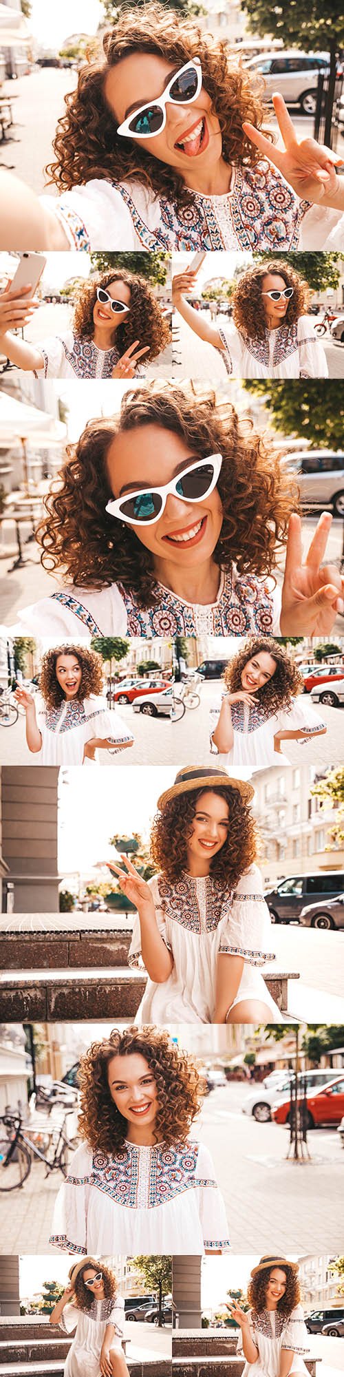 Smiling girl with hairstyle afro curls in dress