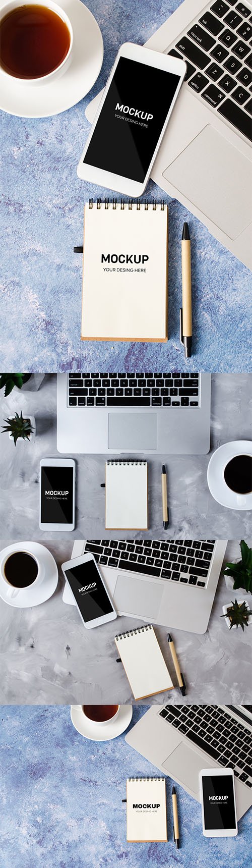 White Smartphone and Screen Office Desk with Cup Coffee PSD Set